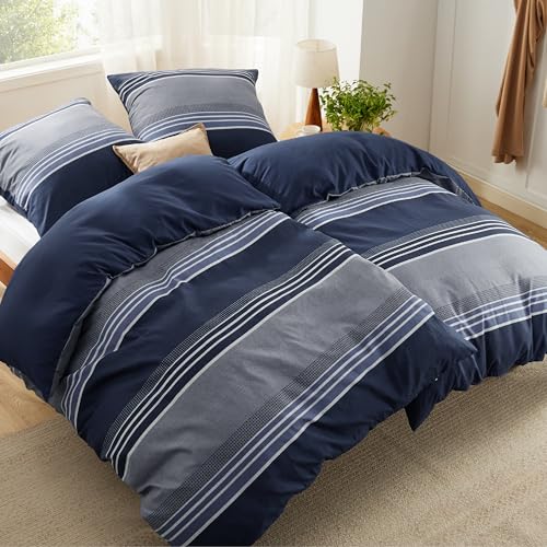 BEDSURE Bettwäsche 135x200 4teilig Bettbezug - Bettwäsche-Sets 135 x 200 cm 2er Set mit 2 Kissenbezüge 80x80cm, ÖKO-TEX Wendebettwäsche Bedding Blau Gestreift Muster mit Reißverschluss von BEDSURE