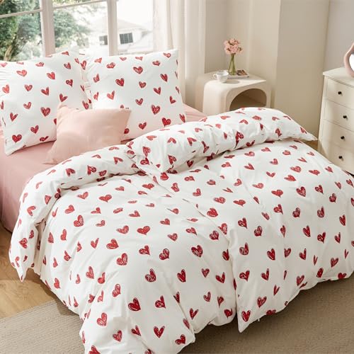 BEDSURE Bettwäsche 135x200 4teilig Herzen - Bettwäsche-Sets Weiß Bettbezug 135 x 200 2er Set mit 2 Kissenbezüge 80x80 cm, Oeko-TEX Bedding Muster Rot Herz mit Reißverschluss BEDSURE Bettwäsche 135x200 4teilig Herzen - Bettwäsche-Sets Weiß Bettbezug 135 x 200 2er Set mit 2 Kissenbezüge 80x80 cm, Oeko-TEX Bedding Muster Rot Herz mit Reißverschluss von BEDSURE