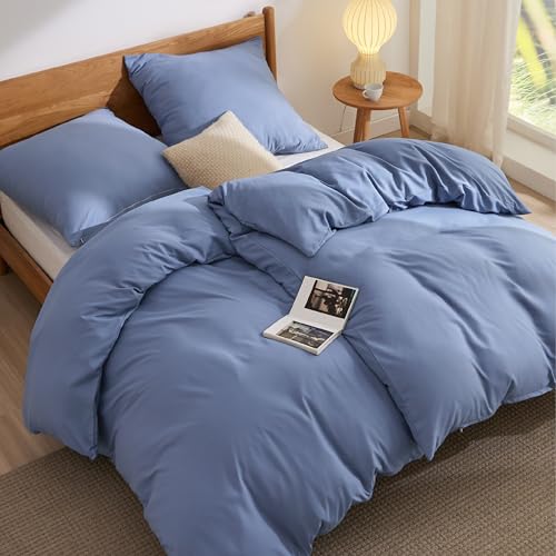 BEDSURE Bettwäsche 135x200 4teilig Schieferblau - 2 Bettbezüge 135x200 cm + 2 Kissenbezüge 80X80 cm, ÖKO-TEX Bettwäsche-Sets Blau Polyester Mikrofaser mit Reißverschluss von BEDSURE