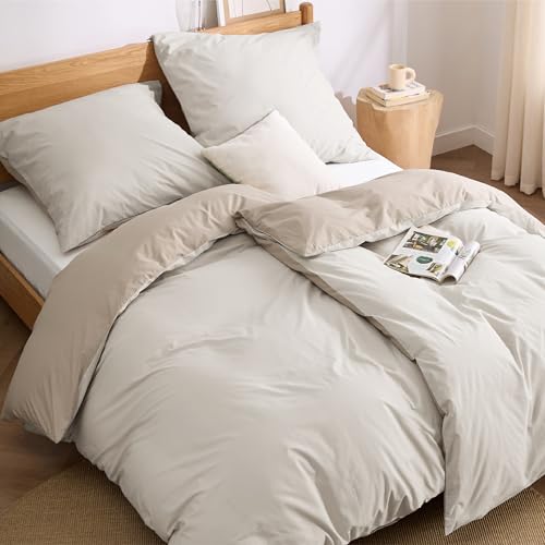 BEDSURE Bettwäsche 135x200 Baumwolle 4teilig - Bettwäsche-Sets Beige Khaki Taupe Wendebettwäsche 2er Set mit 2 Kissenbezüge 80x80 cm, Oeko-TEX Zweifarbiger Bettbezug mit Reißverschluss von BEDSURE