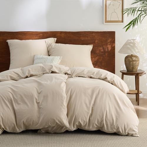 BEDSURE Bettwäsche 135x200 Baumwolle 4teilig - Bettwäsche-Sets Hazeltaupe Bettbezug 2er Set mit 2 Kissenbezüge 80x80 cm, Ähnliche Textur wie Washed Leinen, Oeko-TEX Bedding Braun mit Reißverschluss von BEDSURE