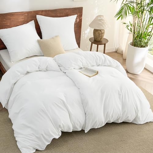 BEDSURE Bettwäsche 135x200 Baumwolle 4teilig - Bettwäsche-Sets Weiß Bettbezug 2er Set mit 2 Kissenbezüge 80x80 cm, Ähnliche Textur wie Washed Leinen, Oeko-TEX Bedding mit Reißverschluss von BEDSURE