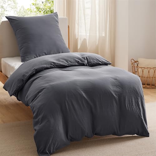 BEDSURE Bettwäsche 140x200 2teilig Anthrazit - Weiche ÖKO-TEX Polyester Mikrofaser Bettwäsche-Set, 1 Bettbezug 140x200 cm mit Reißverschluss und 1 Kissenbezug 65x65 cm BEDSURE Bettwäsche 140x200 2teilig Anthrazit - Weiche ÖKO-TEX Polyester Mikrofaser Bettwäsche-Set, 1 Bettbezug 140x200 cm mit Reißverschluss und 1 Kissenbezug 65x65 cm von BEDSURE