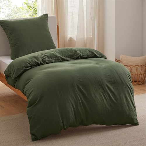 BEDSURE Bettwäsche 140x200 2teilig Olivgrün - Weiche ÖKO-TEX Polyester Mikrofaser Bettwäsche-Set, 1 Bettbezug 140x200 cm mit Reißverschluss und 1 Kissenbezug 65x65 cm BEDSURE Bettwäsche 140x200 2teilig Olivgrün - Weiche ÖKO-TEX Polyester Mikrofaser Bettwäsche-Set, 1 Bettbezug 140x200 cm mit Reißverschluss und 1 Kissenbezug 65x65 cm von BEDSURE