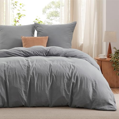 BEDSURE Bettwäsche 155x220 3teilig Bettwäsche-Set - Weiche Baumwollähnlich 1 Bettbezug 155x220 cm und 2 Kissenbezüge 80x80 cm,ÖKO-TEX Vorgewaschene Deckenbezug Bedding, Grau mit Reißverschluss BEDSURE Bettwäsche 155x220 3teilig Bettwäsche-Set - Weiche Baumwollähnlich 1 Bettbezug 155x220 cm und 2 Kissenbezüge 80x80 cm,ÖKO-TEX Vorgewaschene Deckenbezug Bedding, Grau mit Reißverschluss von BEDSURE