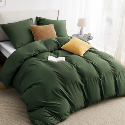 BEDSURE Bettwäsche 155x220 3teilig Grauolivgrün - 1 Bettbezug 155x220 cm + 2 Kissenbezüge 80X80 cm, ÖKO-TEX Bettwäsche-Sets Grün Polyester Mikrofaser mit Reißverschluss von BEDSURE