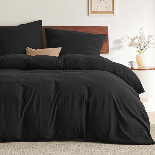 BEDSURE Bettwäsche 155x220 3teilig Schwarz - Weiche Vorgewaschene ÖKO-TEX Polyester Mikrofaser Bettwäsche-Set, 1 Bettbezug 155x220 cm mit Reißverschluss und 2 Kissenbezüge 80x80 cm BEDSURE Bettwäsche 155x220 3teilig Schwarz - Weiche Vorgewaschene ÖKO-TEX Polyester Mikrofaser Bettwäsche-Set, 1 Bettbezug 155x220 cm mit Reißverschluss und 2 Kissenbezüge 80x80 cm von BEDSURE