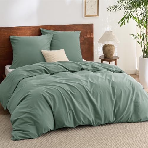 BEDSURE Bettwäsche 155x220 Baumwolle 3teilig - Bettwäsche-Sets Salbeigrün Bettbezug mit 2 Kissenbezüge 80x80 cm, Ähnliche Textur wie Washed Leinen, Oeko-TEX Bedding Grün mit Reißverschluss BEDSURE Bettwäsche 155x220 Baumwolle 3teilig - Bettwäsche-Sets Salbeigrün Bettbezug mit 2 Kissenbezüge 80x80 cm, Ähnliche Textur wie Washed Leinen, Oeko-TEX Bedding Grün mit Reißverschluss von BEDSURE