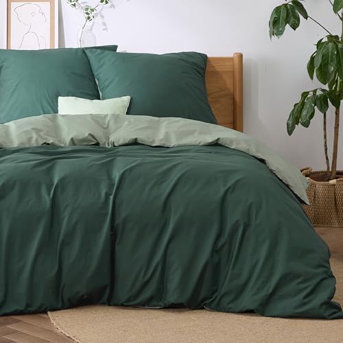 BEDSURE Bettwäsche 155x220 Baumwolle Salbeigrün Dunkelgrün - Bettwäsche-Sets 155 x 220 cm Wendebettwäsche 3teilig mit 2 Kissenbezüge 80x80 cm, Oeko-TEX Zweifarbiger Bettbezug mit Reißverschluss BEDSURE Bettwäsche 155x220 Baumwolle Salbeigrün Dunkelgrün - Bettwäsche-Sets 155 x 220 cm Wendebettwäsche 3teilig mit 2 Kissenbezüge 80x80 cm, Oeko-TEX Zweifarbiger Bettbezug mit Reißverschluss von BEDSURE