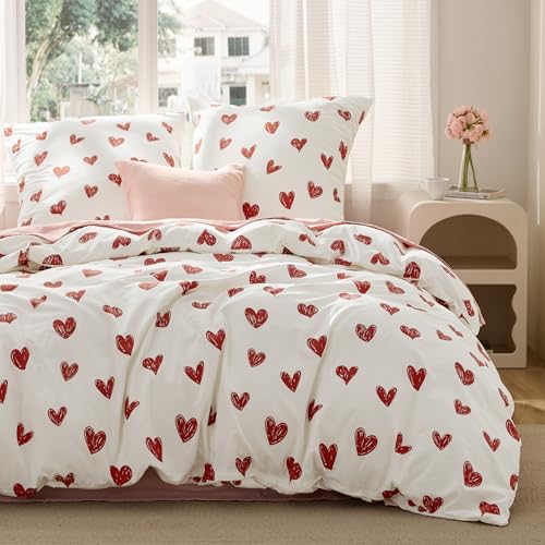 BEDSURE Bettwäsche 200x200 3teilig Herzen - Bettwäsche-Sets Weiß Herzen Bettbezug 200x200 mit 2 Kissenbezüge 80x80 cm, Oeko-TEX Bedding Muster Rot Herz mit Reißverschluss BEDSURE Bettwäsche 200x200 3teilig Herzen - Bettwäsche-Sets Weiß Herzen Bettbezug 200x200 mit 2 Kissenbezüge 80x80 cm, Oeko-TEX Bedding Muster Rot Herz mit Reißverschluss von BEDSURE