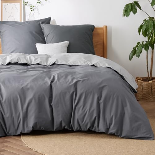 BEDSURE Bettwäsche 200x200 Anthrazit Grau - Baumwolle Bettwäsche-Sets 200 x 200 cm Wendebettwäsche 3teilig mit 2 Kissenbezüge 80x80 cm, Oeko-TEX Zweifarbiger Bettbezug mit Reißverschluss BEDSURE Bettwäsche 200x200 Anthrazit Grau - Baumwolle Bettwäsche-Sets 200 x 200 cm Wendebettwäsche 3teilig mit 2 Kissenbezüge 80x80 cm, Oeko-TEX Zweifarbiger Bettbezug mit Reißverschluss von BEDSURE