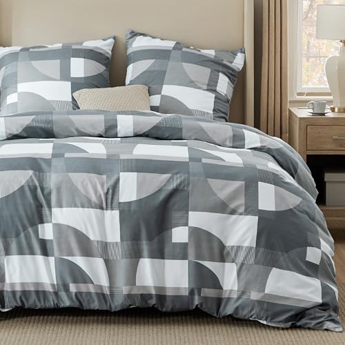 BEDSURE Bettwäsche 200x220 3teilig Bettbezug - Bettwäsche-Sets 200 x 220 cm mit 2 Kissenbezüge 80x80 cm, ÖKO-TEX Wendebettwäsche Bedding Grau Geometrie Muster für Doppelbett mit Reißverschluss von BEDSURE
