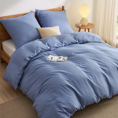 BEDSURE Bettwäsche 220x240 3teilig Schieferblau - 1 Bettbezug 240x220 cm + 2 Kissenbezüge 80X80 cm, ÖKO-TEX Bettwäsche-Sets Blau Polyester Mikrofaser mit Reißverschluss von BEDSURE