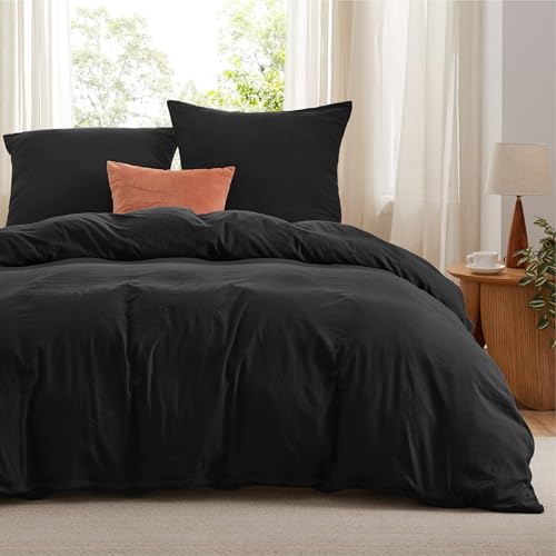 BEDSURE Bettwäsche 240x220 3teilig Schwarz - Weiche ÖKO-TEX Polyester Mikrofaser Bettwäsche-Set, 1 Bettbezug 240x220 cm mit Reißverschluss und 2 Kissenbezüge 65x65 cm BEDSURE Bettwäsche 240x220 3teilig Schwarz - Weiche ÖKO-TEX Polyester Mikrofaser Bettwäsche-Set, 1 Bettbezug 240x220 cm mit Reißverschluss und 2 Kissenbezüge 65x65 cm von BEDSURE