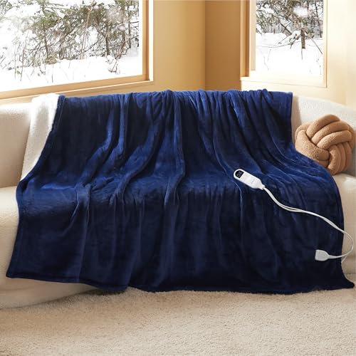 BEDSURE Heizdecke mit Abschaltautomatik - Wärmedecke 180x200cm, mit 6 Heizstufen & 10 Stunden Timer, bis zu 8 Stunden Überhitzungsschutz, Elektrische Kuscheldecke für Home & Office, Marinelau von BEDSURE