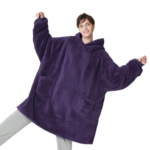 BEDSURE Hoodie Decke mit Ärmeln - Kuschelpullover als Geschenke für Männer - Übergroßer Tragbare Decke Kuscheldecke mit Ärmeln Geschenke zum Vatertag Männertag Herren Damen xxl, Grau 107x90 cm von BEDSURE