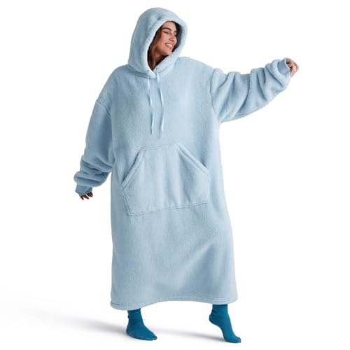 BEDSURE Hoodie Decke mit Ärmeln - Kuschelpullover als Geschenke für Frauen - Tragbare Decke zum Anziehen Erwachsene Kuscheldecke mit Ärmeln Weich Warm Geschenke für Freundin Mütter, Hellblau 129x75cm von BEDSURE