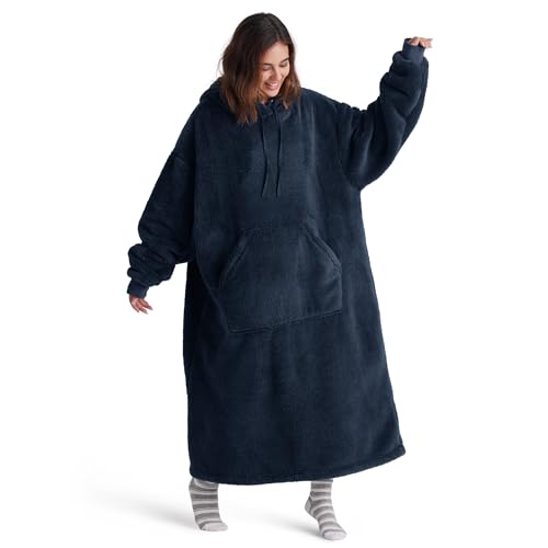 BEDSURE Hoodie Decke mit Ärmeln - Kuschelpullover als Geschenke für Frauen - Tragbare Decke zum Anziehen Erwachsene Kuscheldecke mit Ärmeln Weich Warm Geschenke für Herren Damen, Blau 129x75cm von BEDSURE