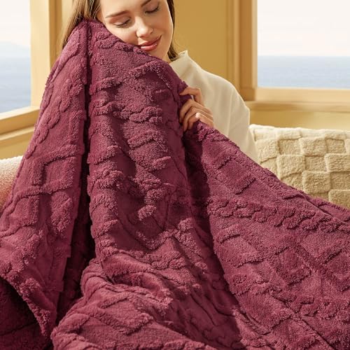 BEDSURE Kuscheldecke Decke Sofa Weihnachtsdecke - Wohndecken kuscheldecken 150x200, Sofadecke Doppelgesicht Extra Weich, kuscheldecke Flauschig Wohnzimmer, Wolldecke Rot, Couchdecke Sofa von BEDSURE
