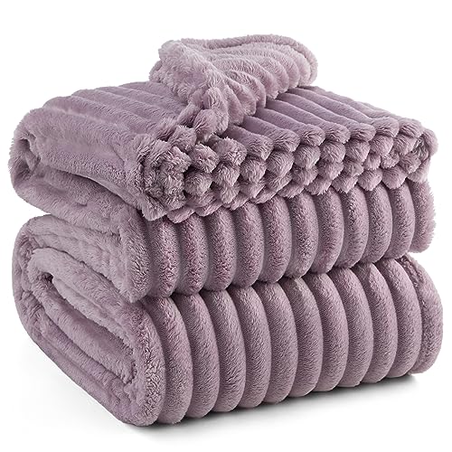 BEDSURE Kuscheldecke Flauschig - Wolldecke & Fleecedecke, Sofadecke, Weiche Warme Grobe Korddecke für Zimmer Deko, Wohn- & Kuscheldecken, Tagesdecke, Große Decke, Violett, 230 x 270 cm von BEDSURE