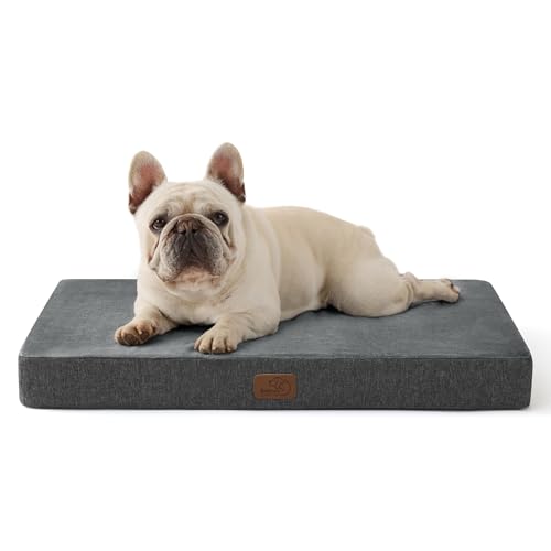 BEDSURE orthopädisches Hundekissen mittelgroße Hunde - 74x46x8cm waschbares Hundebett mit 2 in 1 Memoryschaum, kuscheliges Hundematte Hundematratze, dunkelgrau von BEDSURE