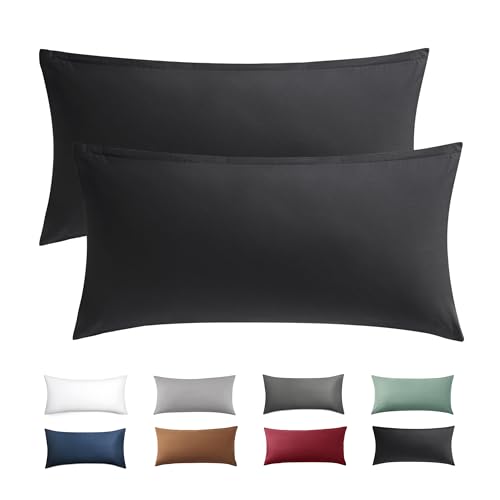 Bedsure Kissenbezug 40 x 80 2er Set - 100% Baumwolle Kopfkissenbezug 40x80, Kissenbezüge mit Reißverschluss, Kissenhülle - Weich Atmungsaktiv und Langlebig, Oeko-TEX Zertifiziert, Schwarz Bedsure Kissenbezug 40 x 80 2er Set - 100% Baumwolle Kopfkissenbezug 40x80, Kissenbezüge mit Reißverschluss, Kissenhülle - Weich Atmungsaktiv und Langlebig, Oeko-TEX Zertifiziert, Schwarz von BEDSURE