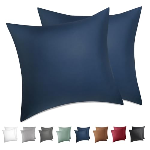 BEDSURE Kissenbezug 80x80 2er Set - 100% Baumwolle Kopfkissenbezug 80x80, Kissenbezüge mit Reißverschluss, Oeko-TEX, Kissenhülle - Weich Atmungsaktiv und Langlebig für Bett Sofa, Blau von BEDSURE
