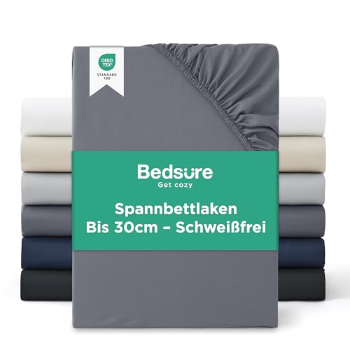 Bedsure Spannbettlaken 140x200cm Bis 30cm - Bettlaken 140 x 200 Boxspringbett, Oeko-TEX Zertifiziert Spannbetttücher, Gebürsteter-Mikrofaser, Atmungsaktiv & Schnelltrocknend, Anthrazit-grau Bedsure Spannbettlaken 140x200cm Bis 30cm - Bettlaken 140 x 200 Boxspringbett, Oeko-TEX Zertifiziert Spannbetttücher, Gebürsteter-Mikrofaser, Atmungsaktiv & Schnelltrocknend, Anthrazit-grau von BEDSURE