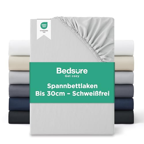 Bedsure Spannbettlaken 140x200cm Bis 30cm - Bettlaken 140 x 200 Boxspringbett, Oeko-TEX Zertifiziert Spannbetttücher, Gebürsteter-Mikrofaser, Atmungsaktiv & Schnelltrocknend, Hellgrau Bedsure Spannbettlaken 140x200cm Bis 30cm - Bettlaken 140 x 200 Boxspringbett, Oeko-TEX Zertifiziert Spannbetttücher, Gebürsteter-Mikrofaser, Atmungsaktiv & Schnelltrocknend, Hellgrau von BEDSURE