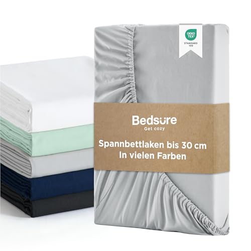 Bedsure Spannbettlaken 160x200cm Boxspringbett Topper - Polyester Mikrofasermaterial Bettlaken 160x200 cm für Matratzenhöhe bis 30 cm, weiches Spannbetttuch Leintuch, Hellgrau von BEDSURE