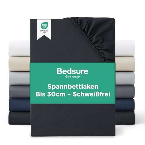 Bedsure Spannbettlaken 180x200cm Bis 30cm - Bettlaken 180 x 200 Boxspringbett, Oeko-TEX Zertifiziert Spannbetttücher, Gebürsteter-Mikrofaser, Atmungsaktiv & Schnelltrocknend, Schwarz Bedsure Spannbettlaken 180x200cm Bis 30cm - Bettlaken 180 x 200 Boxspringbett, Oeko-TEX Zertifiziert Spannbetttücher, Gebürsteter-Mikrofaser, Atmungsaktiv & Schnelltrocknend, Schwarz von BEDSURE