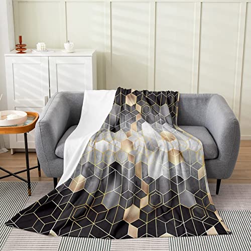 Kuscheldecke 80x150 Geometrische Muster, Flanell Fleecedecke 3D Schwarzes Gold Weiche und Warme Decke, als Sofadecke Wohndecke Tagesdecke Wolldecken, für Kinder Erwachsene von Bedsure