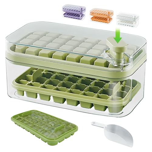 BEE&FLOWER Eiswürfelform mit Deckel und Aufbewahrung, Lebensmittelqualität Eiswürfelformen, Lösen Sie alle Eiswürfel in einer Sekunde, wiederverwendbare 64 Eiswürfelformen für Gefrierschrank,Grün von BEE&FLOWER