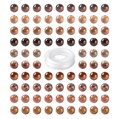 BEEFLYING 100 Stück Natürliche Versteinertes Holz Runde Perlen Mischfarbe Runde Amerikanisches Verkieseltes Holz Edelsteinperlen Lose Abstandsperlen für Halsketten Armbänder Schmuckherstellung von BEEFLYING