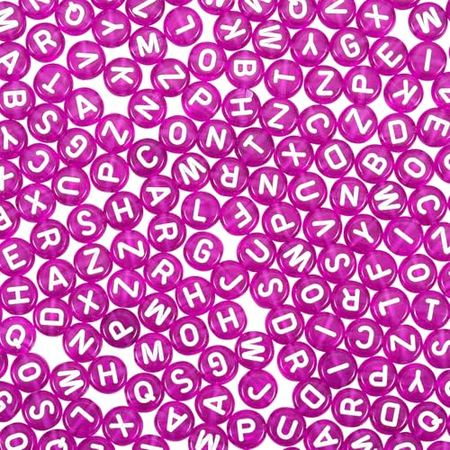 BEEFLYING 1480pcs 7mm Transparent Acryl Alphabet Perlen Flache Runde Scheibe AZ Buchstabe Spacer Perlen Acryl Buchstabenperlen Für Schmuck Halsketten Armbänder Herstellung（Orchidee） von BEEFLYING