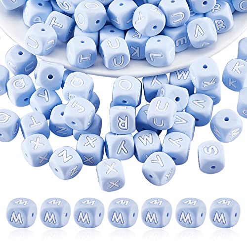 BEEFLYING 20 Stück Blauer Würfel Buchstabe M Silikonperlen 12x12x12 mm Quadratische Würfel Alphabetperlen mit 2 mm Lochabstandshalter Lose Perlen für Armbänder Halsketten Schmuckherstellung von BEEFLYING