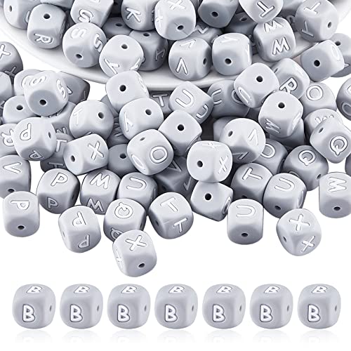 BEEFLYING 20 Stück Graue Würfel Buchstabe B Silikonperlen 12x12x12 mm Quadratische Würfel Alphabetperlen mit 2 mm Lochabstandshalter Lose Perlen für Armbänder Halsketten Schmuckherstellung von BEEFLYING
