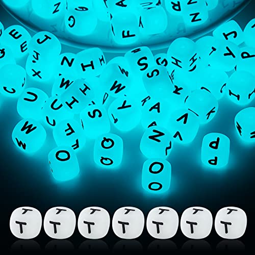 BEEFLYING 20 Stück Leuchtwürfel Buchstabe T Silikonperlen 12x12x12 mm Quadratische Würfel Alphabetperlen mit 2 mm Lochabstandshalter Lose Perlen für Armbänder Halsketten Schmuckherstellung von BEEFLYING