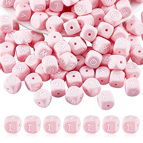 BEEFLYING 20 Stück Rosa Würfel Buchstabe I Silikonperlen 12x12x12 mm Quadratische Würfel Alphabetperlen mit 2 mm Lochabstandshalter Lose Perlen für Armbänder Halsketten Schmuckherstellung von BEEFLYING