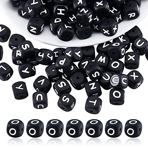 BEEFLYING 20 Stück Schwarzer Würfel Buchstabe O Silikonperlen 12x12x12 mm Quadratische Würfel Alphabetperlen mit 2 mm Lochabstandshalter Lose Perlen für Armbänder Halsketten Schmuckherstellung von BEEFLYING