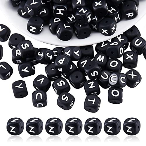 BEEFLYING 20 Stück Schwarzer Würfel Buchstabe Z Silikonperlen 12x12x12 mm Quadratische Würfel Alphabetperlen mit 2 mm Lochabstandshalter Lose Perlen für Armbänder Halsketten Schmuckherstellung von BEEFLYING
