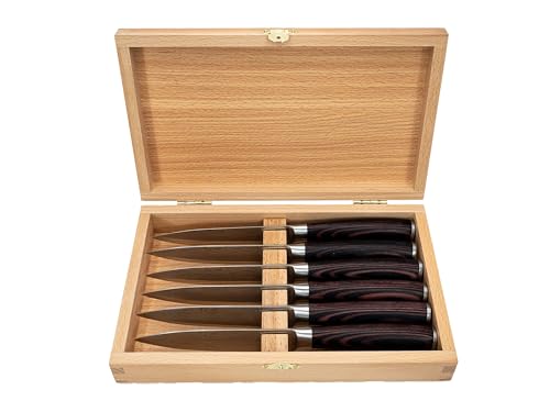 BEEFSTONE Steakmesser Set 6 teilig, Profi Kochmesser, Ergonomischer Holzgriff, glatte Klinge, Geschenkidee mit Kiste aus Holz zur Aufbewahrung BEEFSTONE Steakmesser Set 6 teilig, Profi Kochmesser, Ergonomischer Holzgriff, glatte Klinge, Geschenkidee mit Kiste aus Holz zur Aufbewahrung von BEEFSTONE