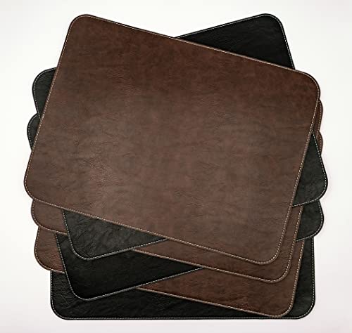 Tischset 6er Pack aus PU Leder | doppelseitig vegan wasserfest abwaschbar Kunstleder Lederoptik Platzset Platzdeckchen Set 40 x 30 Vintage (Nachtschwarz, Barrique) von BEEFSTONE
