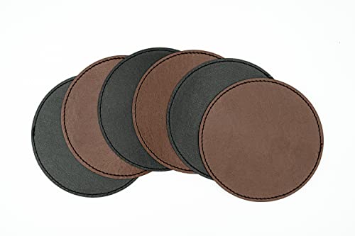 Untersetzer rund für Gläser 6er Pack aus Kunstleder | 11 cm doppelseitig zweifarbig wasserfest abwaschbar Lederoptik Coaster (Schwarz/Kastanie, 80% Polyurethan, 20% Polyester) von BEEFSTONE