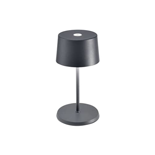 Zafferano, Olivia Mini Lampe, Tragbare und Wiederaufladbare Tischlampe mit Touch Control, Geeignet für Wohnzimmer und Außenbereich, Dimmer, 2700-3000 K, Höhe 22 cm, Farbe Dunkelgrau von Zafferano