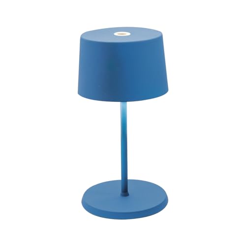 Zafferano, Olivia Mini Lampe, Tragbare und Wiederaufladbare Tischlampe mit Touch Control, Geeignet für Wohnzimmer und Außenbereich, Dimmer, 2700-3000 K, Höhe 22 cm, Farbe Capri Blau von Zafferano