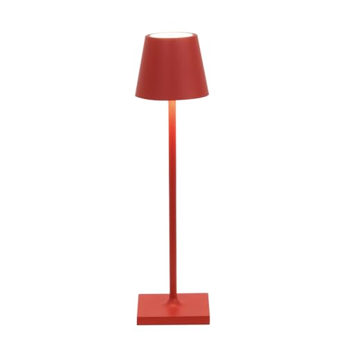 Zafferano, Poldina Micro Lampe, Kabellose, Wiederaufladbare Tischlampe mit Touch Control, Geeignet für Wohnzimmer und Außenbereich, Dimmer, 2200-3000 K, Höhe 27,5 cm, Farbe Rot von Zafferano