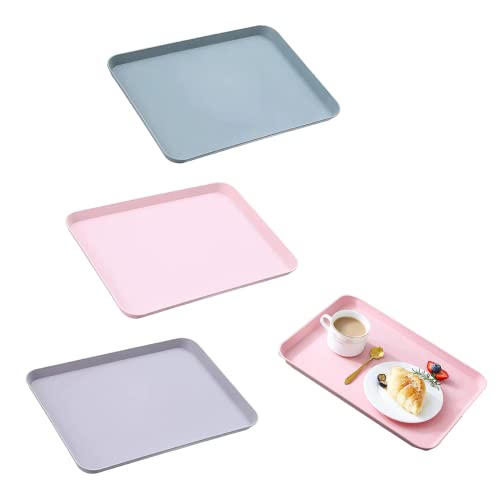 Pack of 3 Plastic Serving Tray, Decorative Tray, Small Tray, Rectangular Tray, Plastic Tray, Fast Food Tray, Drinks Tray, Tea Serving Plate 29.5 x 21 cm (Pink, Grey, Blue) von BEEK