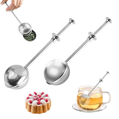 BEELUKY 2 Stück Teezange Teesieb für Losen Tee - Teaballs, Teeei mit Teleskopgriff - 304 Edelstahl - Teezange, Tee Sieb, Tea Infuser - Edelstahl-Mehlsieb-Staubwedel für Mehl,Zucker,Kakaopulver,Gewürze von BEELUKY