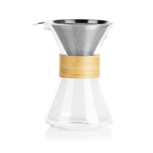 BEEM POUR OVER Kaffeekaraffe - 0,7 L | Bambus- & Glas-Design | Robustes Borosilikatglas | Mit Edelstahl-Permanentfilter | Bis zu 6 Tassen von BEEM